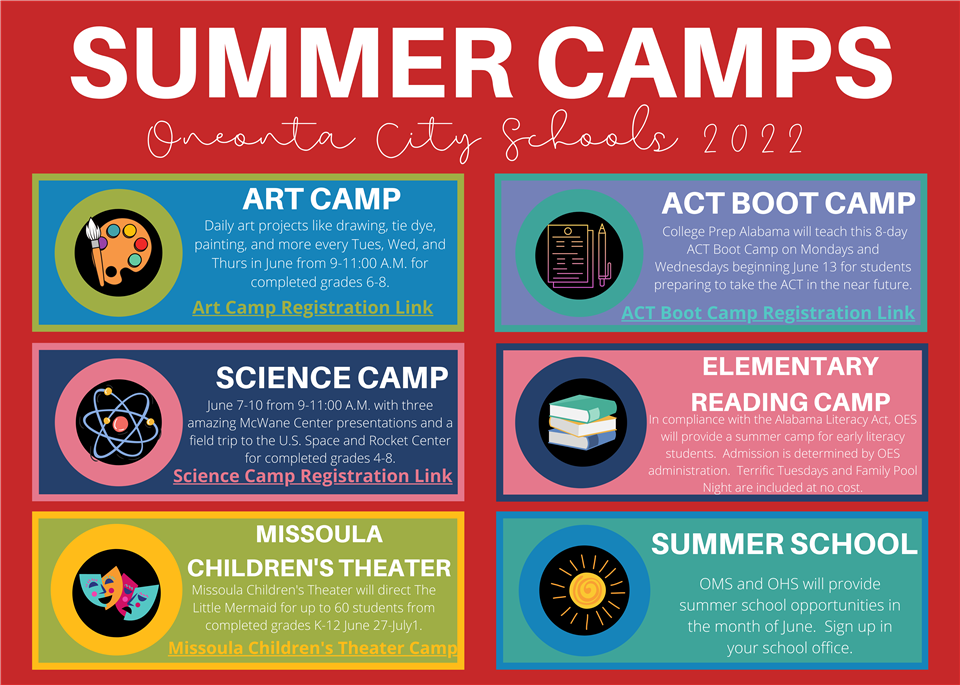OCS Summer Camp Opportunities, Link to Access and Download is beneath image.